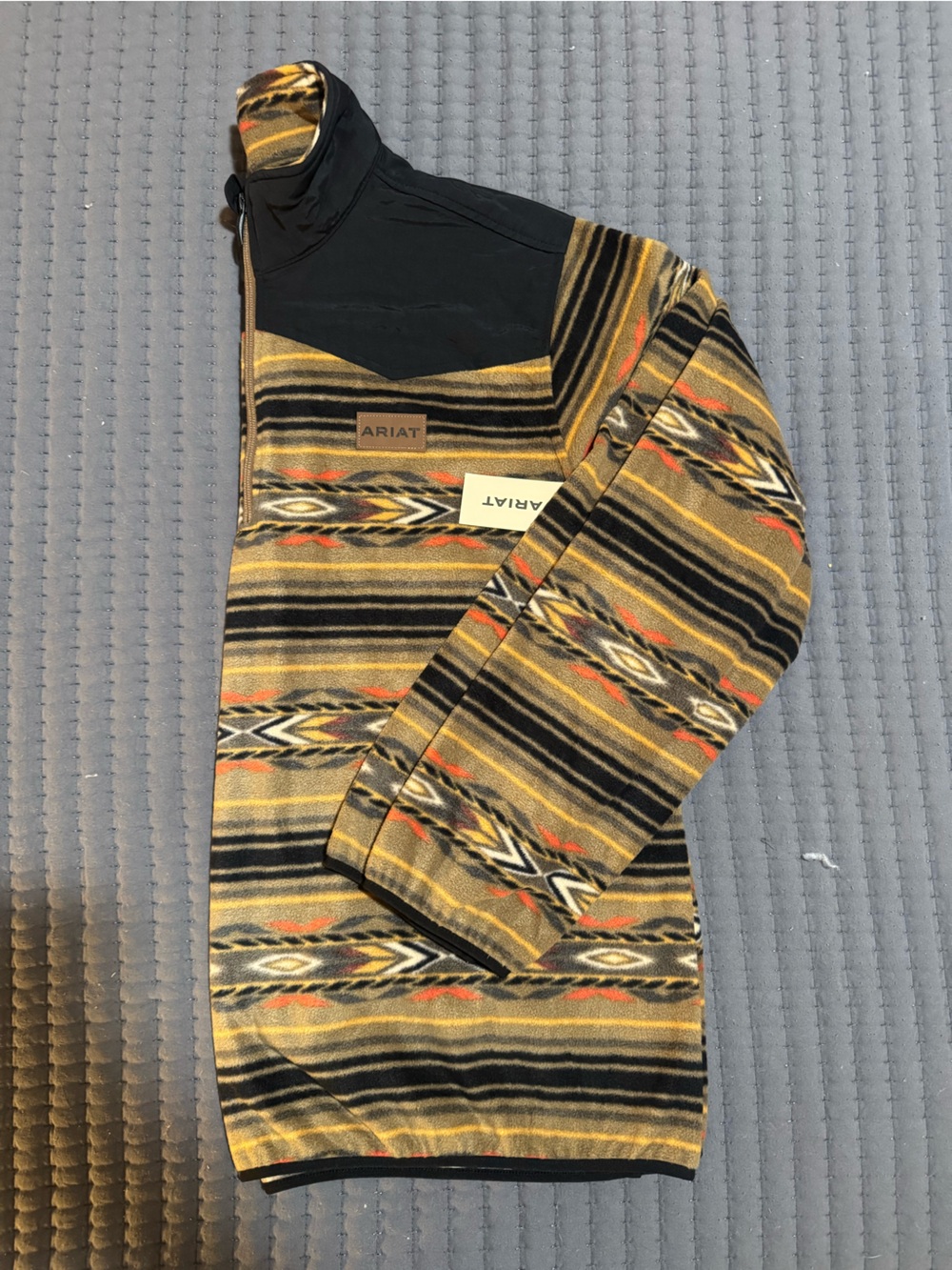 Ariat Men's Southwestern Stripe Quarter-Zip Pullover in Tan, Black & Orange